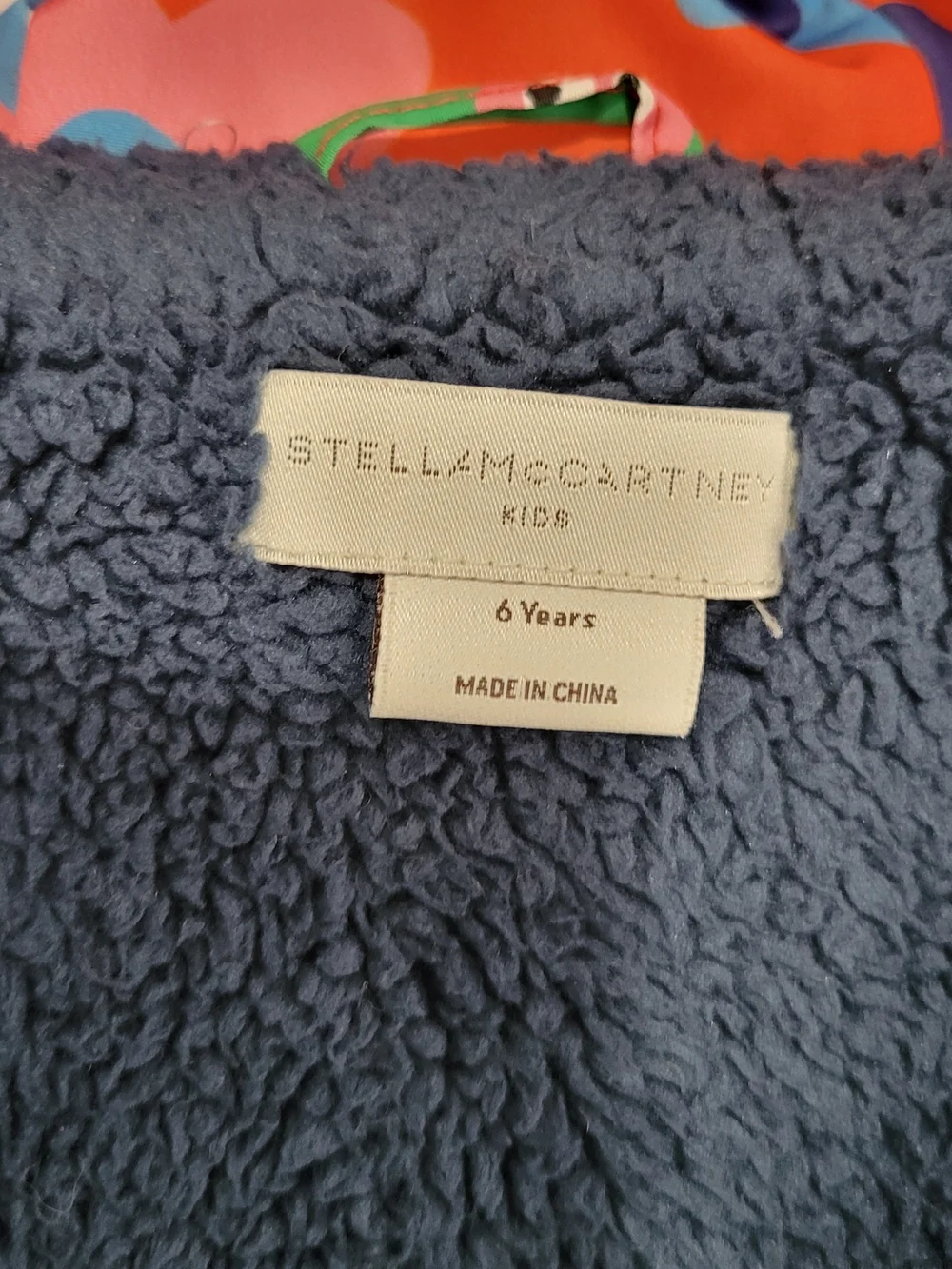 Stella McCartney Kids Navy Sherpa Jacket with Floral Trim